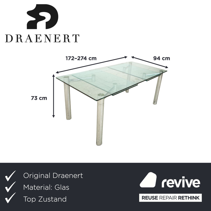 Table de salle à manger Draenert Casanova en verre chromé argenté, fonction extensible manuellement