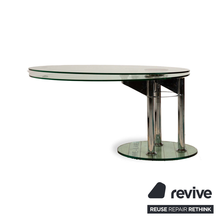 Draenert Table à manger en verre argenté ronde extensible 145 x 92-140 cm