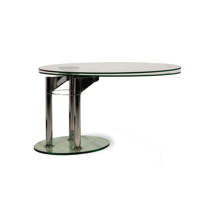 Draenert Table à manger en verre argenté ronde extensible 145 x 92-140 cm