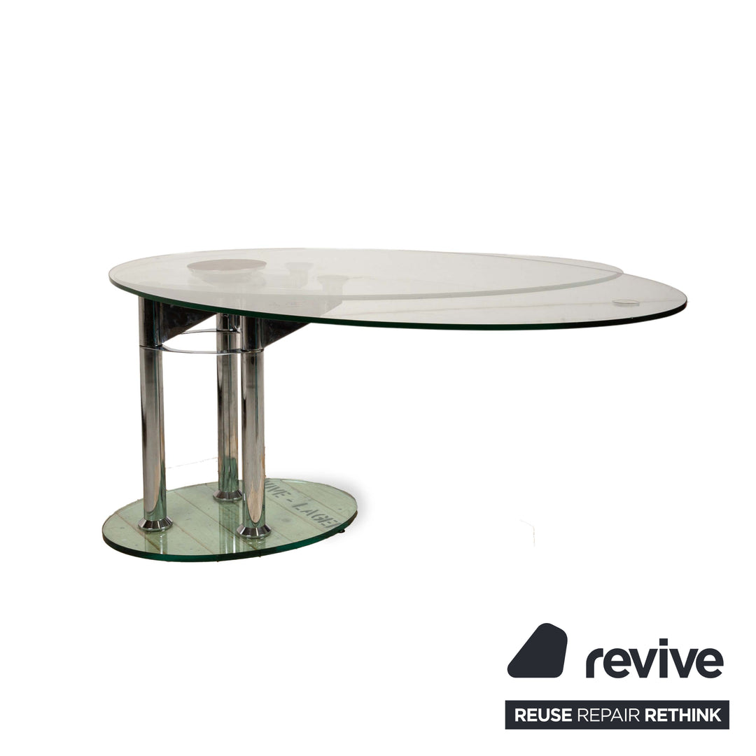 Draenert Table à manger en verre argenté ronde extensible 145 x 92-140 cm