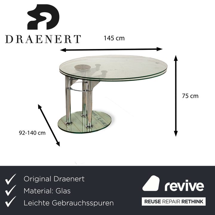 Draenert Table à manger en verre argenté ronde extensible 145 x 92-140 cm