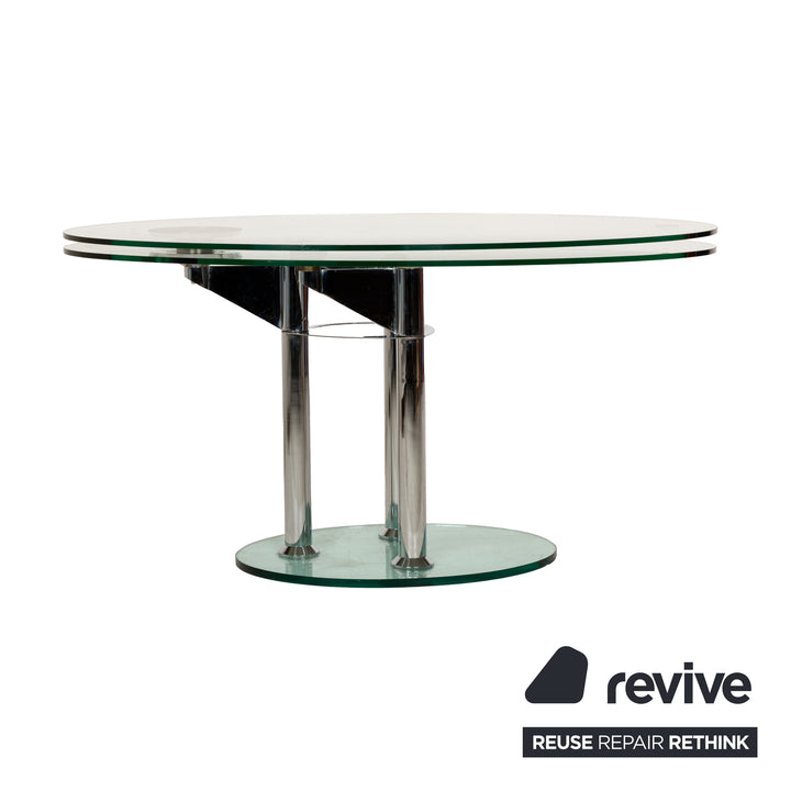 Draenert glass dining table silver round extendable function