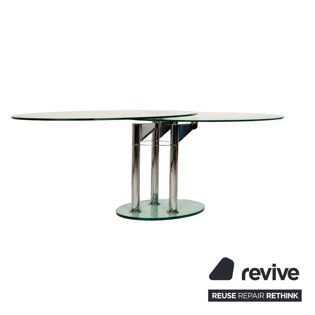 Draenert glass dining table silver round extendable function