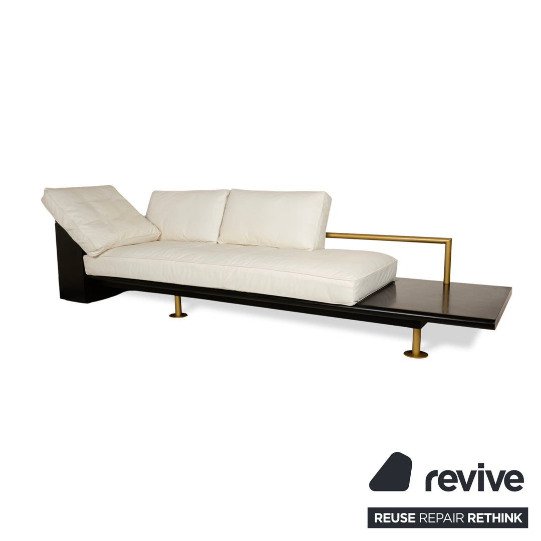 Draenert Leder Liege Creme Weiß Sofa Schwarz Gold Couch manuelle Funktion