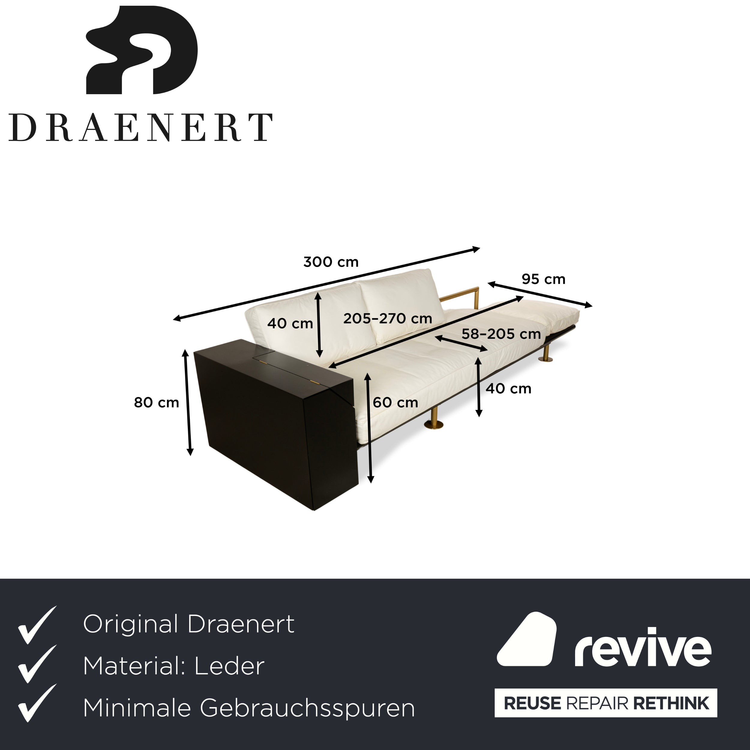 Draenert Leather Lounger Cream White Sofa Black Gold Couch manual function