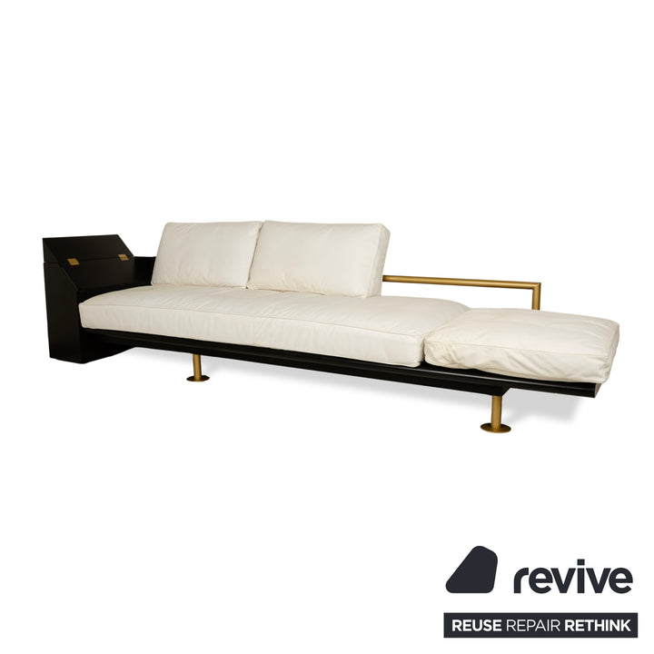Draenert Leder Liege Creme Weiß Sofa Schwarz Gold Couch manuelle Funktion