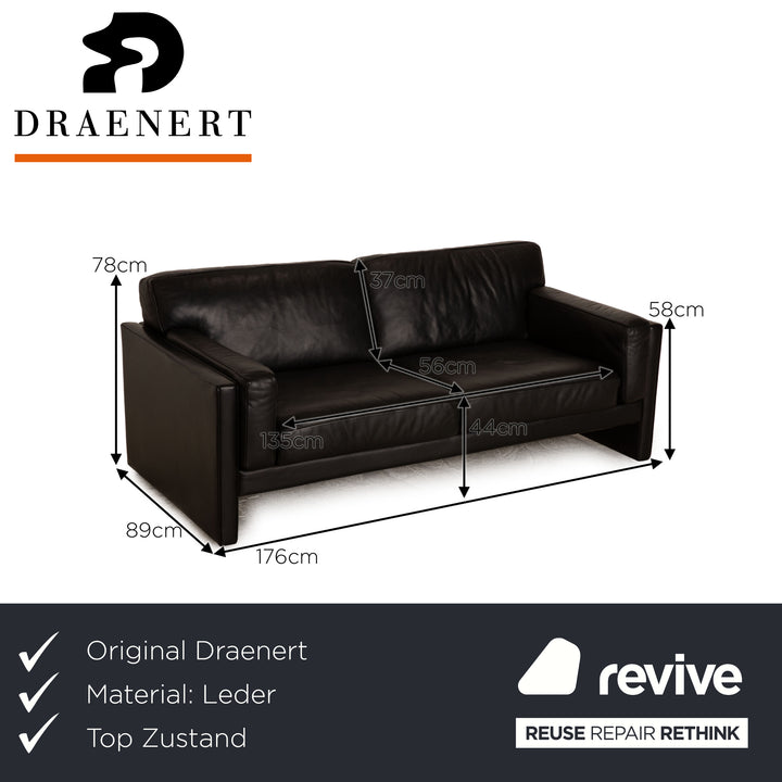 Draenert Orion 1 Leather Two Seater Black Sofa Couch