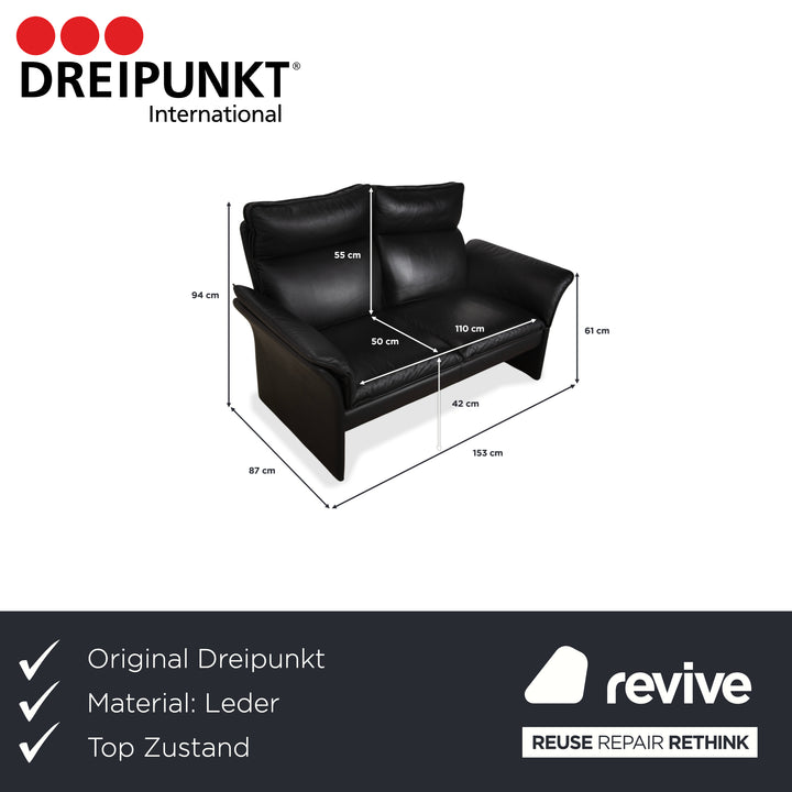 Canapé deux places Scala en cuir noir à trois points