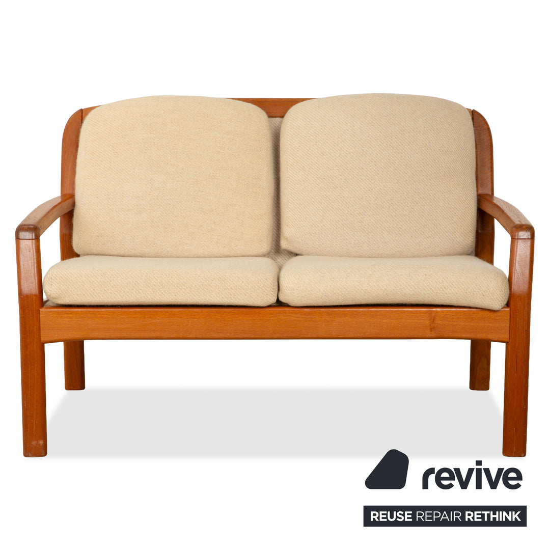 Ensemble Dyrlund 2x deux places et fauteuil bois tissu marron beige milieu du siècle