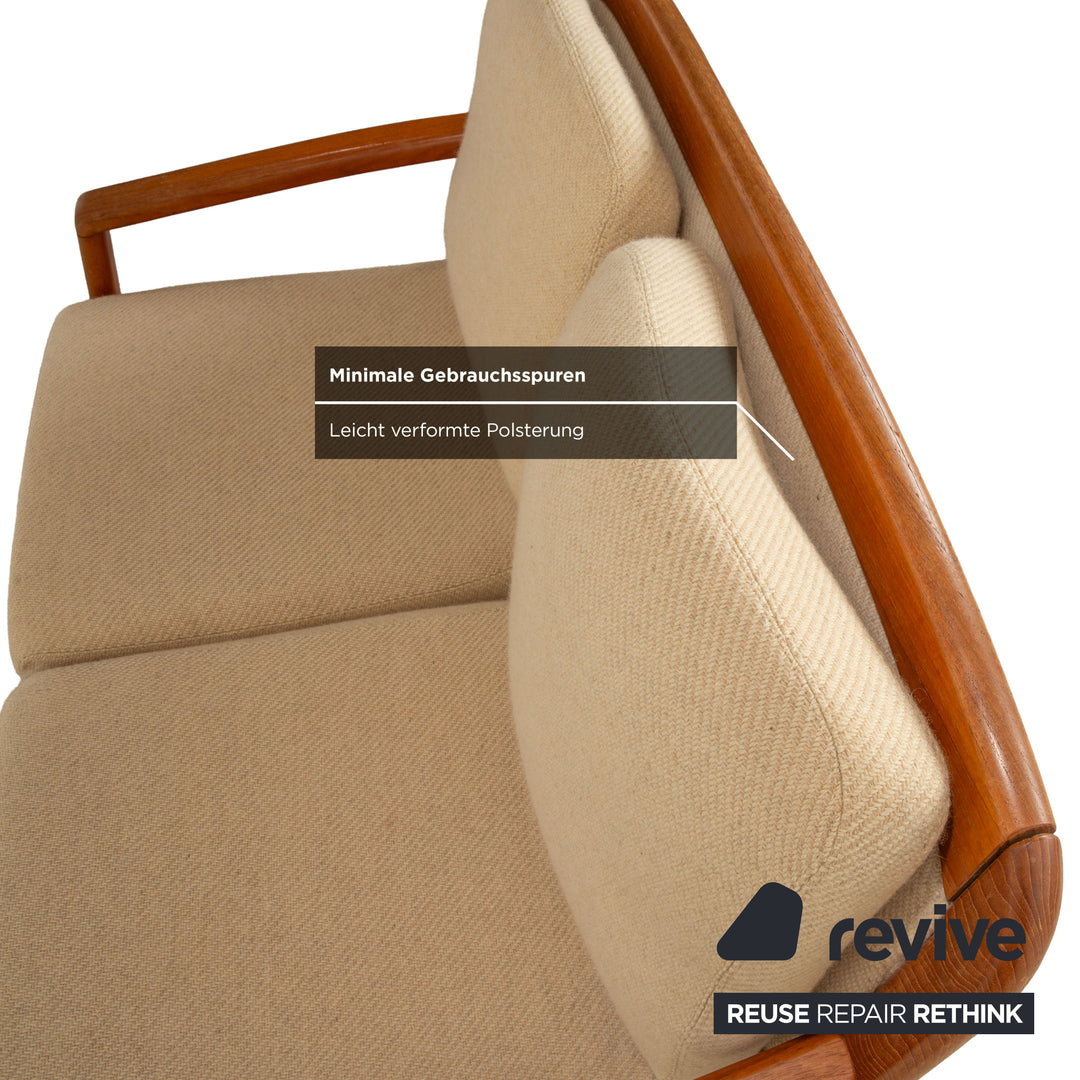 Dyrlund Garnitur 2x Zweisitzer Holz Stoff Braun Beige Mid Century