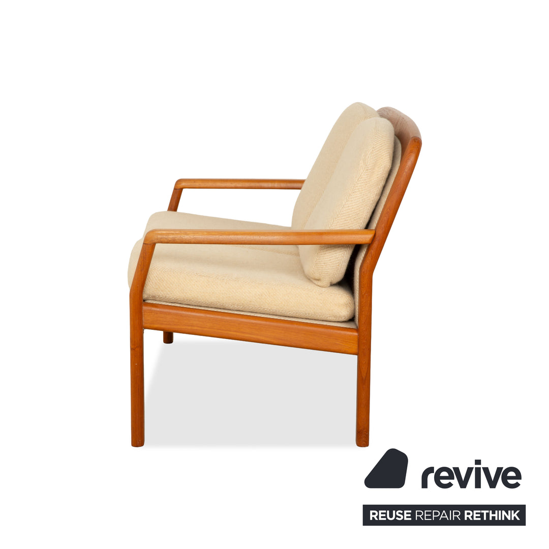 Canapé deux places Dyrlund en bois et tissu marron beige style milieu du siècle