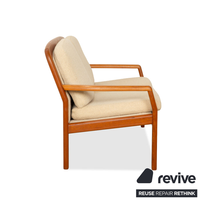 Canapé deux places Dyrlund en bois et tissu marron beige style milieu du siècle