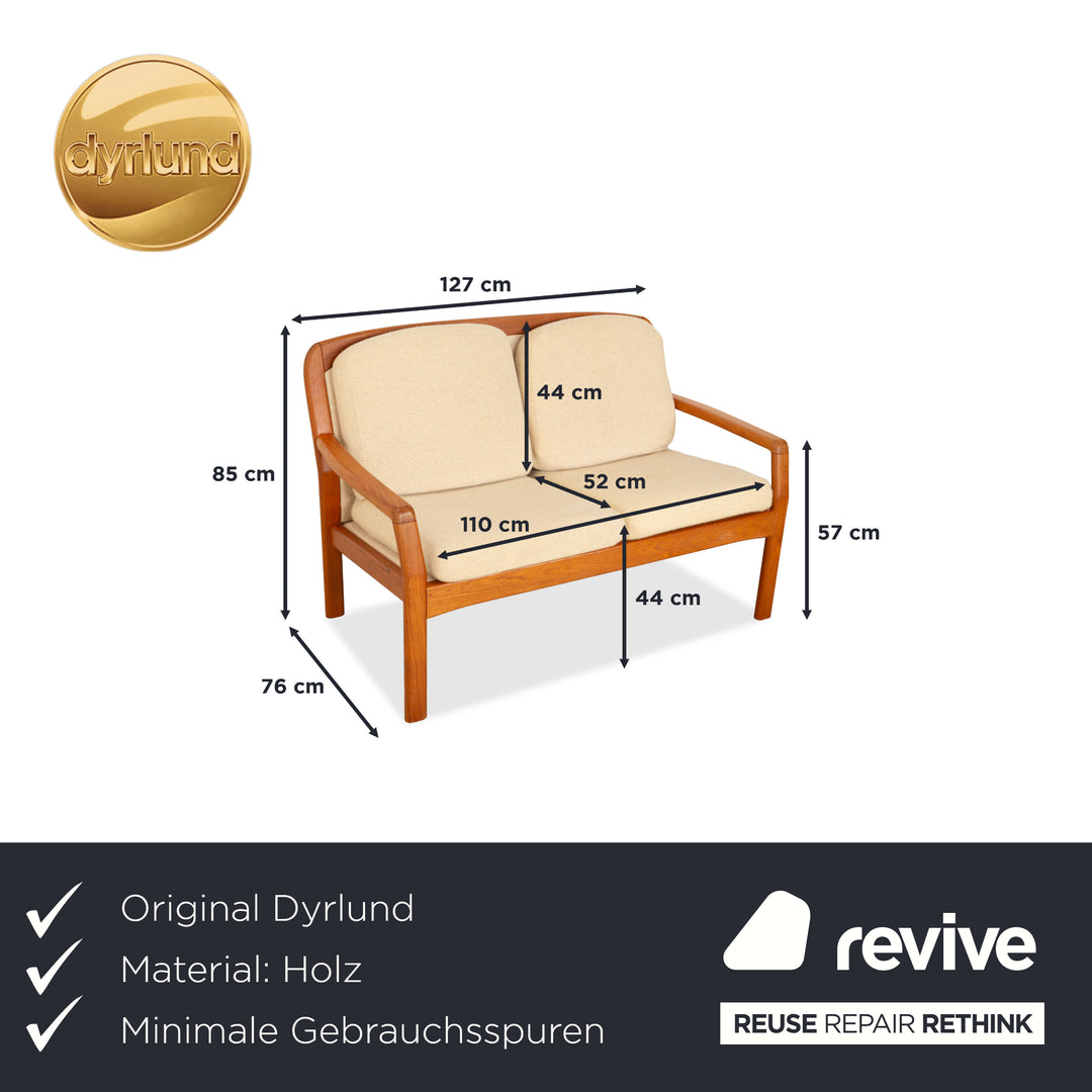 Canapé deux places Dyrlund en bois et tissu marron beige style milieu du siècle
