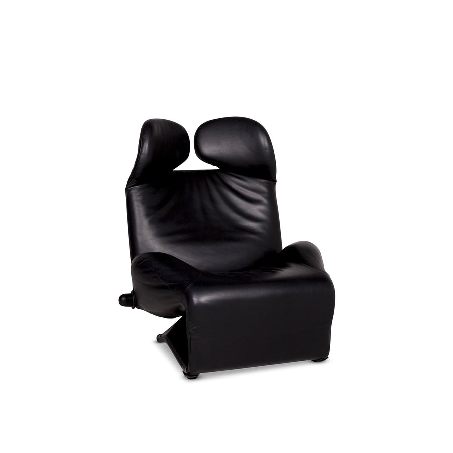 Cassina Wink Leather Armchair Black Relaxation Toshiyuki Kita #10184
