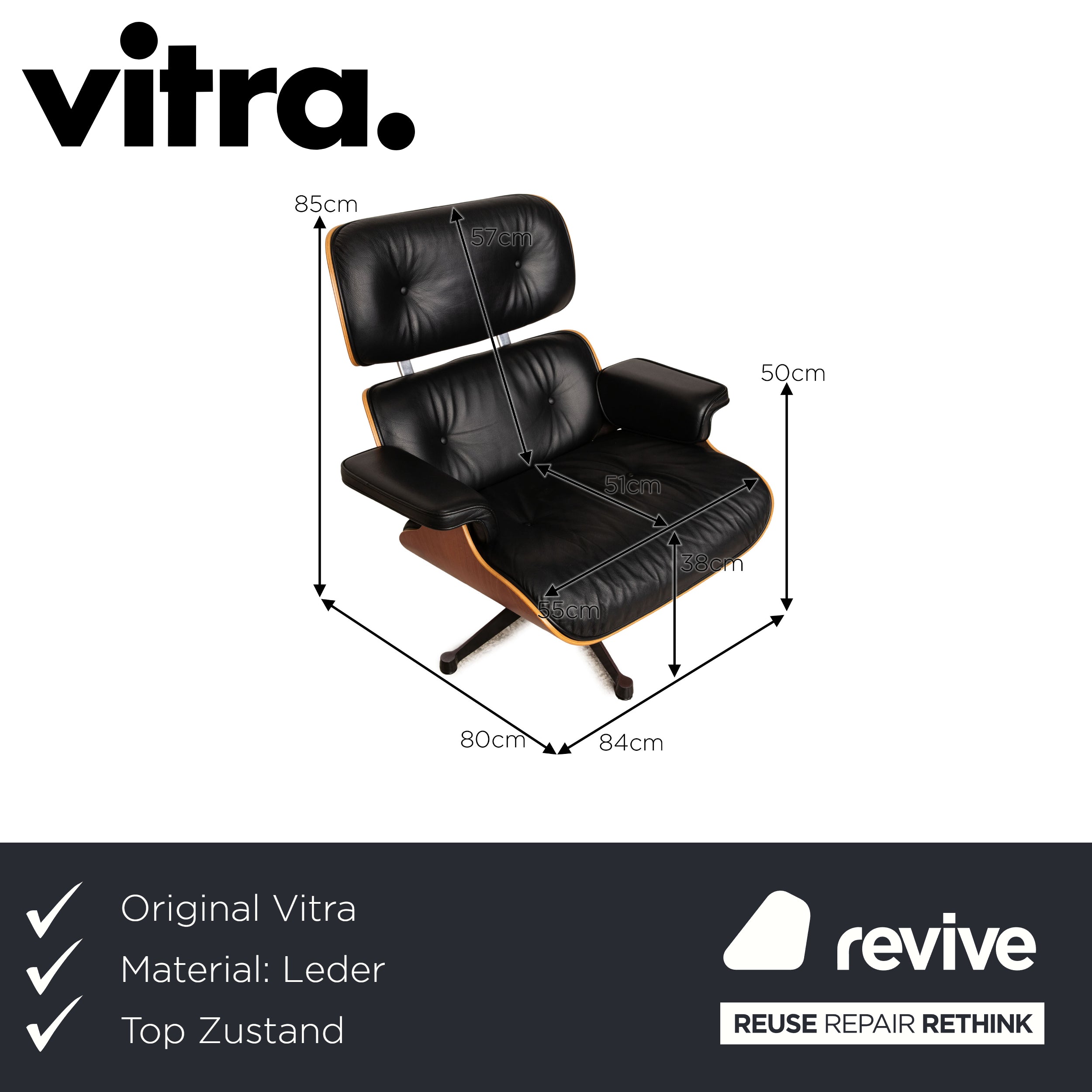 Fauteuil Vitra Eames Lounge Chair cuir noir avec Ottomane