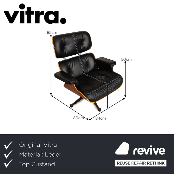Vitra Eames Lounge Chair Black Leather Armchair incl. Ottoman