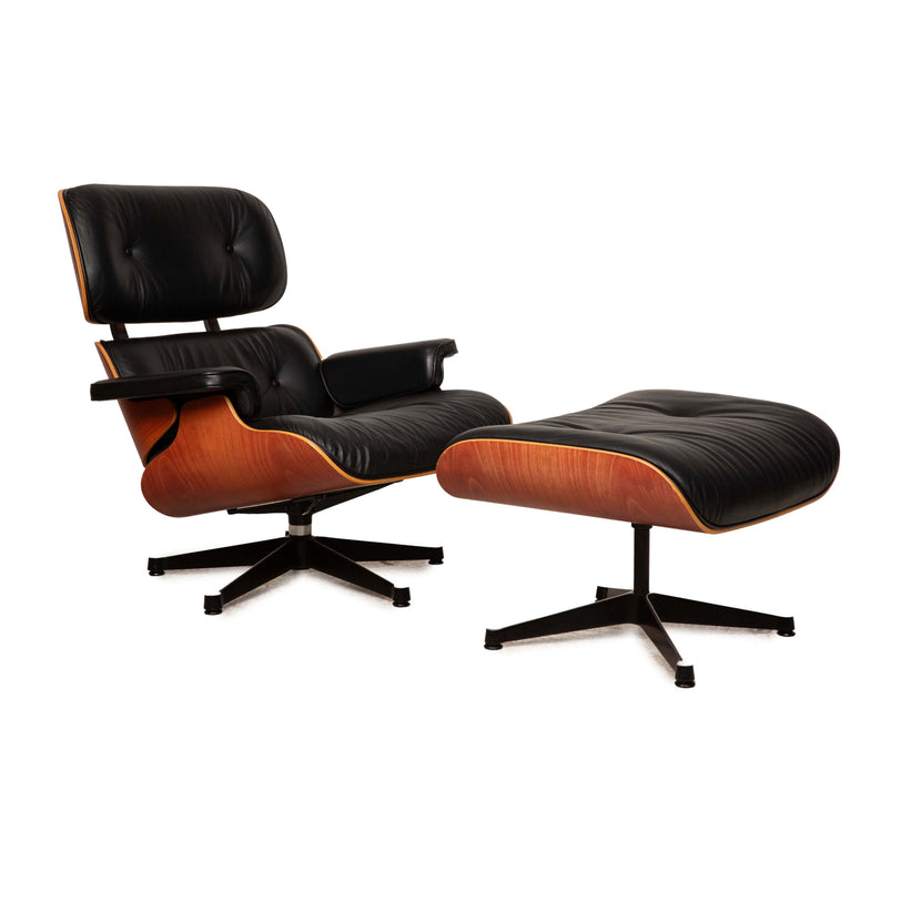 Fauteuil Vitra Eames Lounge Chair cuir noir avec Ottomane