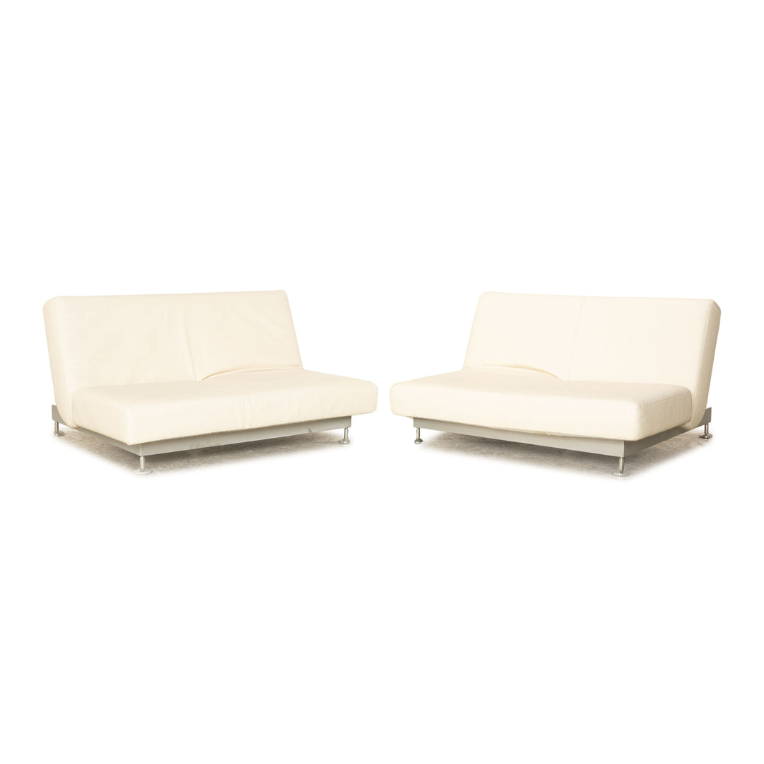 Edra Damier Leder Sofa Garnitur Creme 2x Zweisitzer manuelle Funktion Schlaffunktion