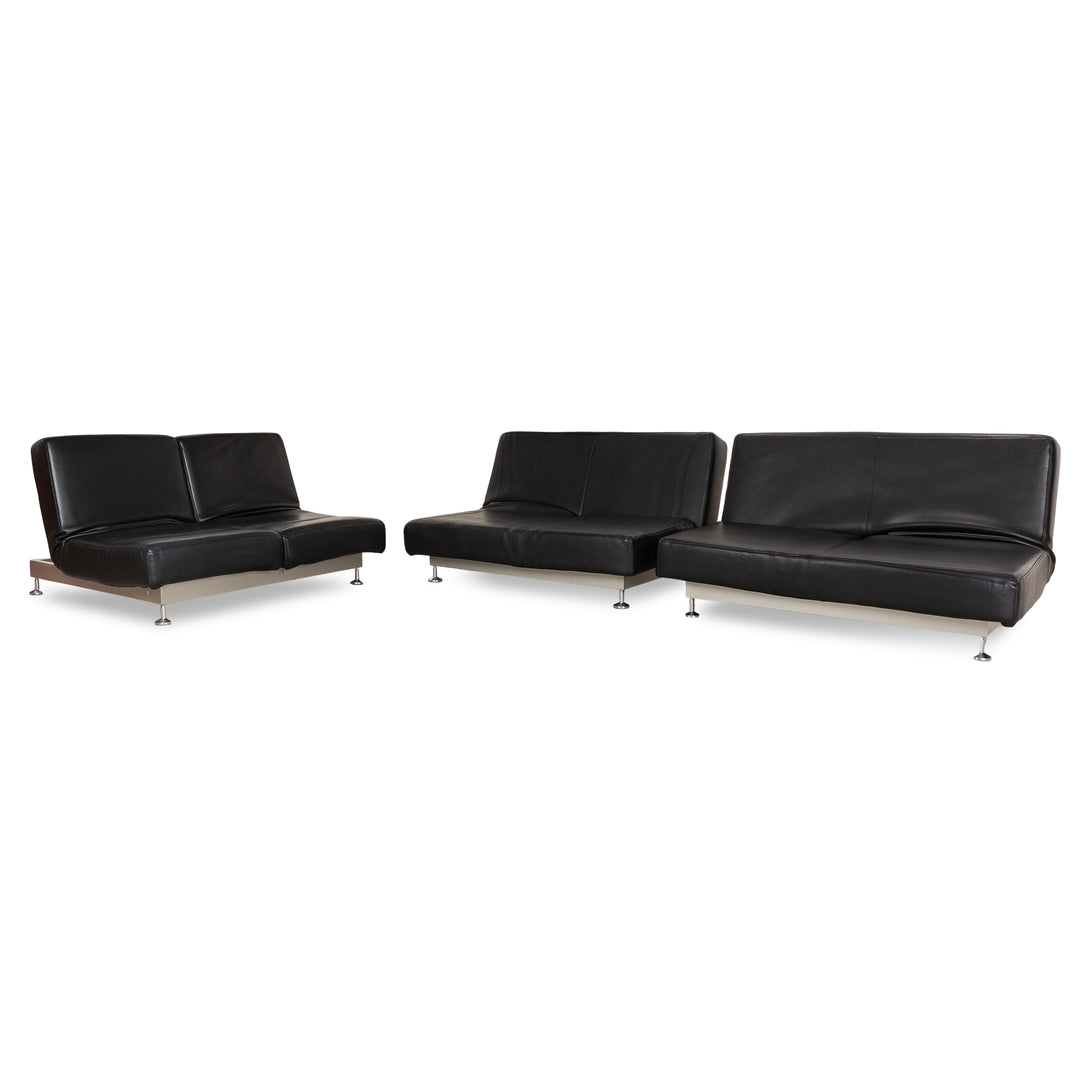 Edra Damier leather sofa set black manual relaxation function 2x two-seater couch