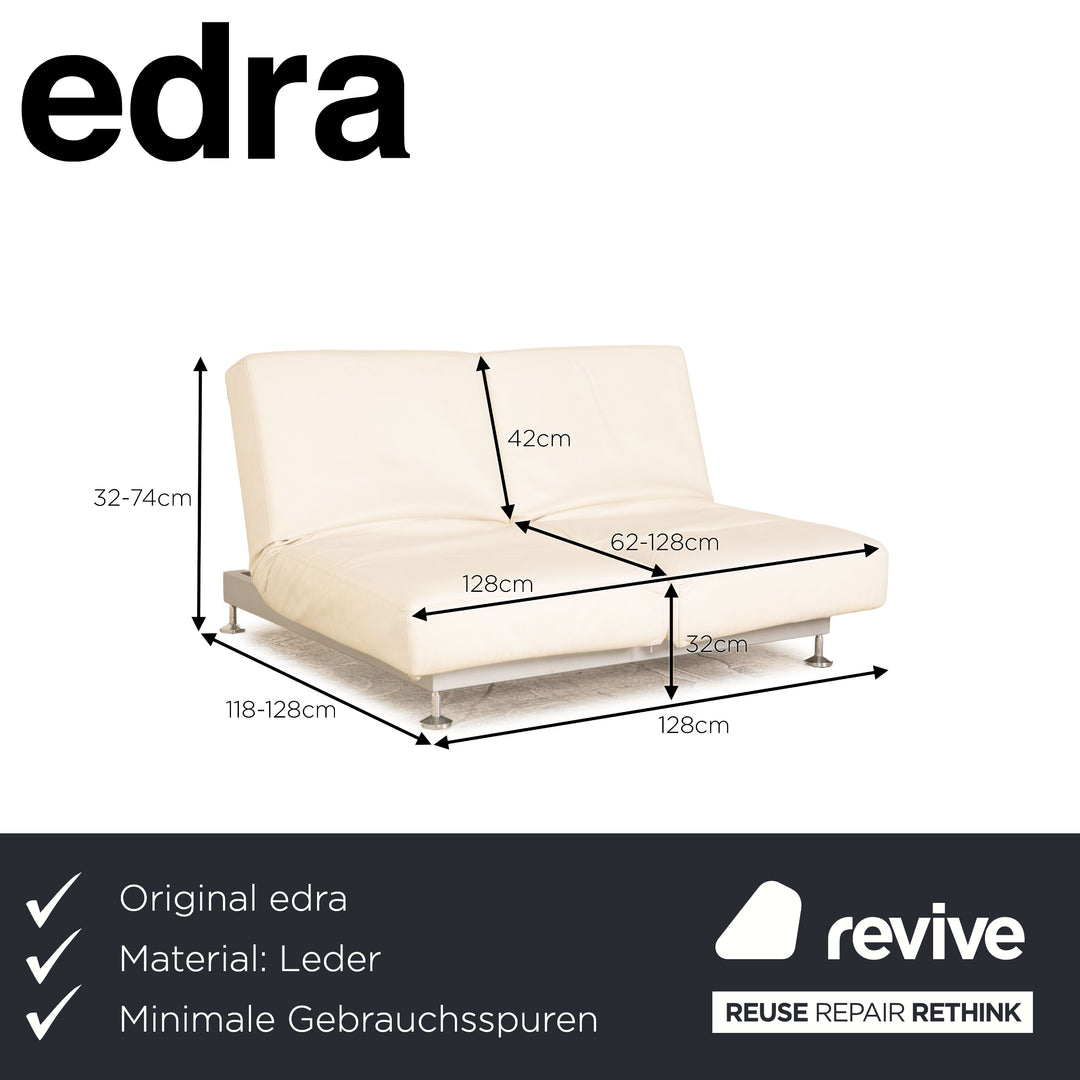 Edra Damier Leder Zweisitzer Creme Sofa Couch manuelle Funktion Relaxfunktion Schlaffunktion