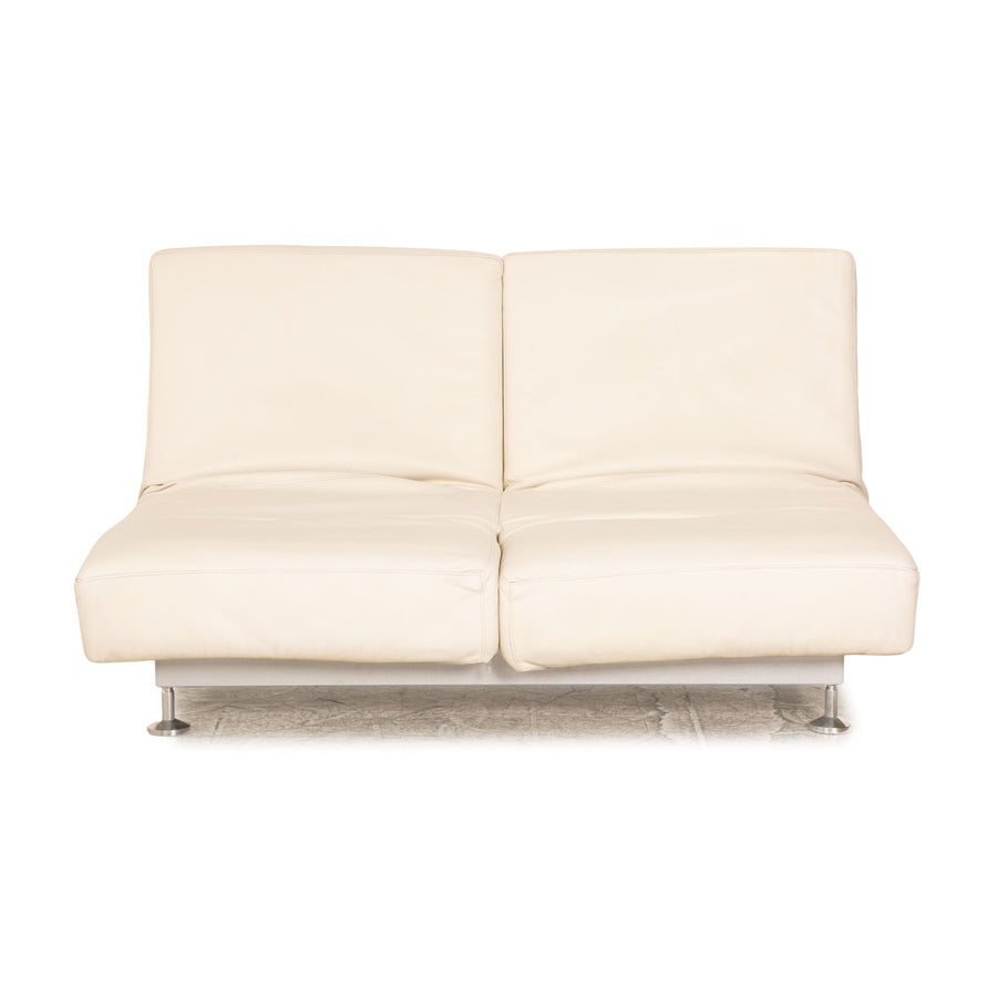 Edra Damier Leder Zweisitzer Creme Sofa Couch manuelle Funktion Relaxfunktion Schlaffunktion