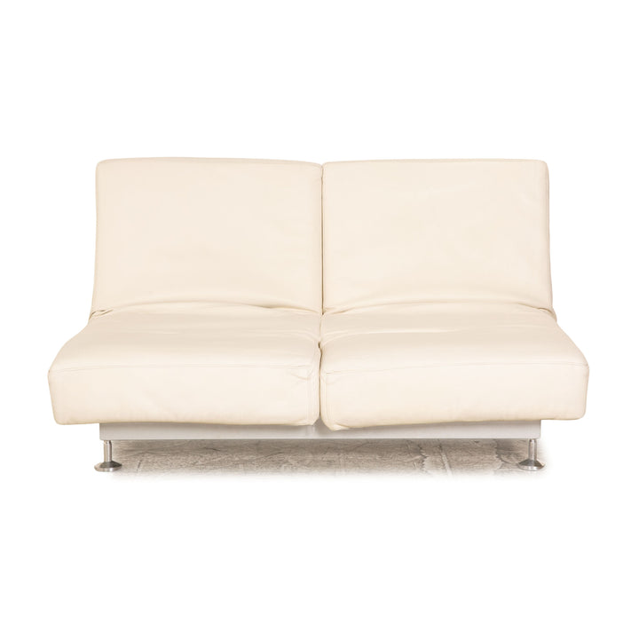 Edra Damier Leder Zweisitzer Creme Sofa Couch manuelle Funktion Relaxfunktion Schlaffunktion