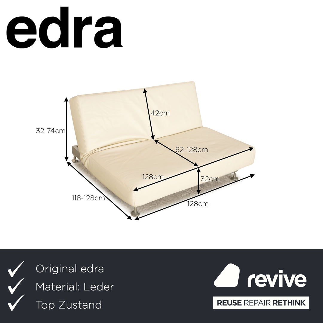 Edra Damier Leder Zweisitzer Creme Sofa Couch manuelle Funktion Schlaffunktion