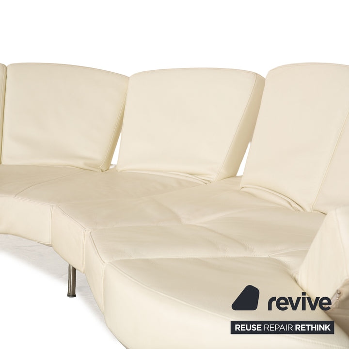 Edra Flap Leather Corner Sofa Cream White Manual Function Sofa Couch