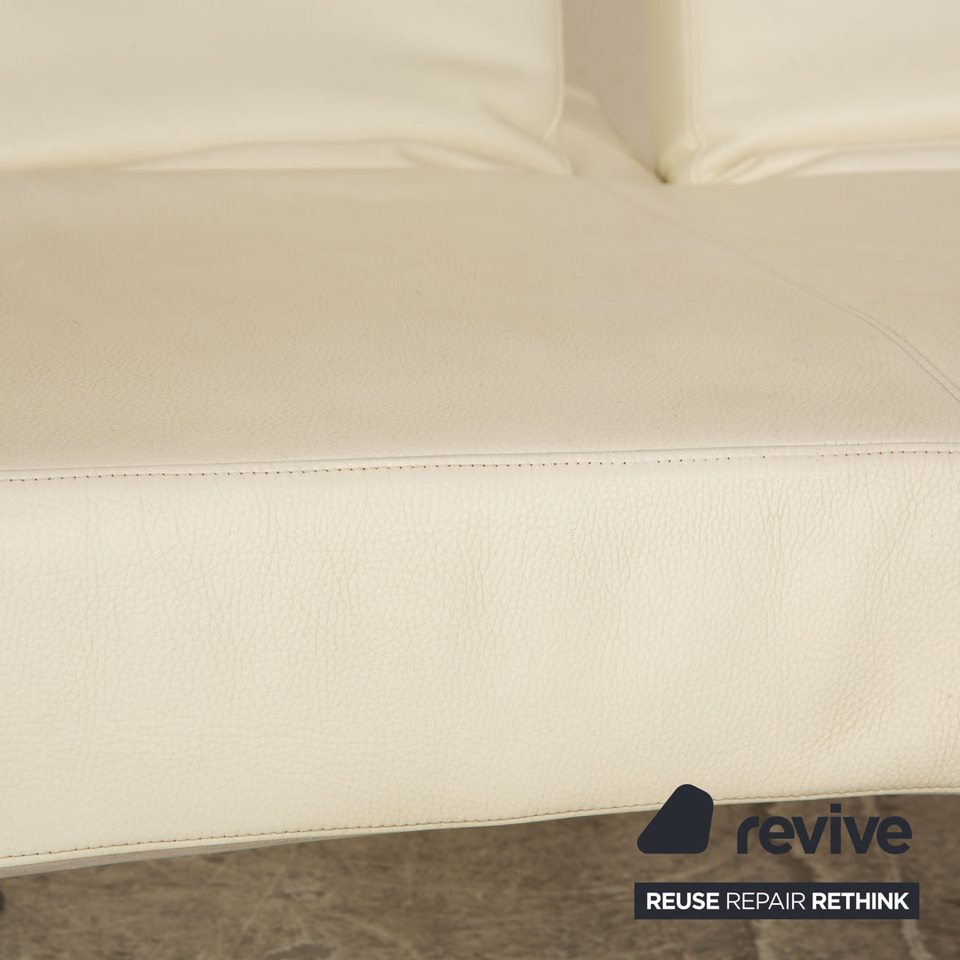Edra Flap Leather Corner Sofa Cream White Manual Function Sofa Couch