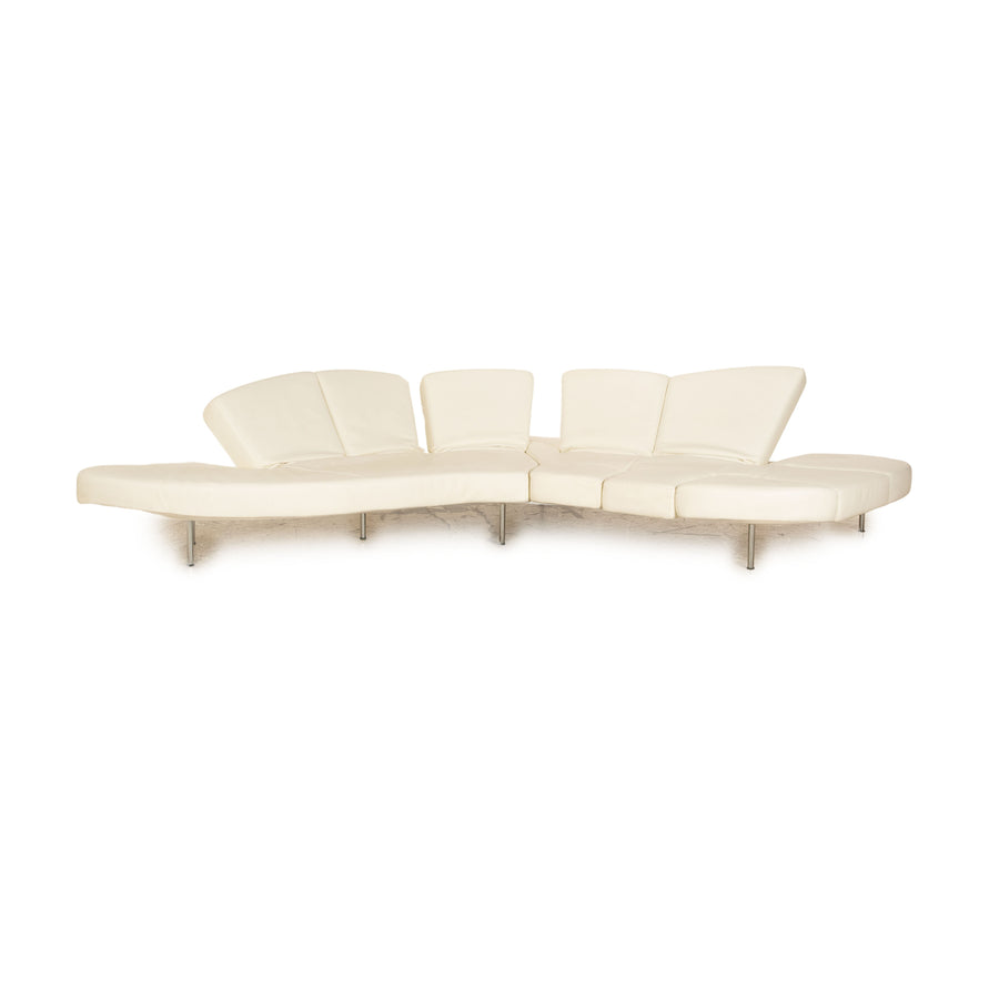 Edra Flap Leather Corner Sofa Cream White Manual Function Sofa Couch