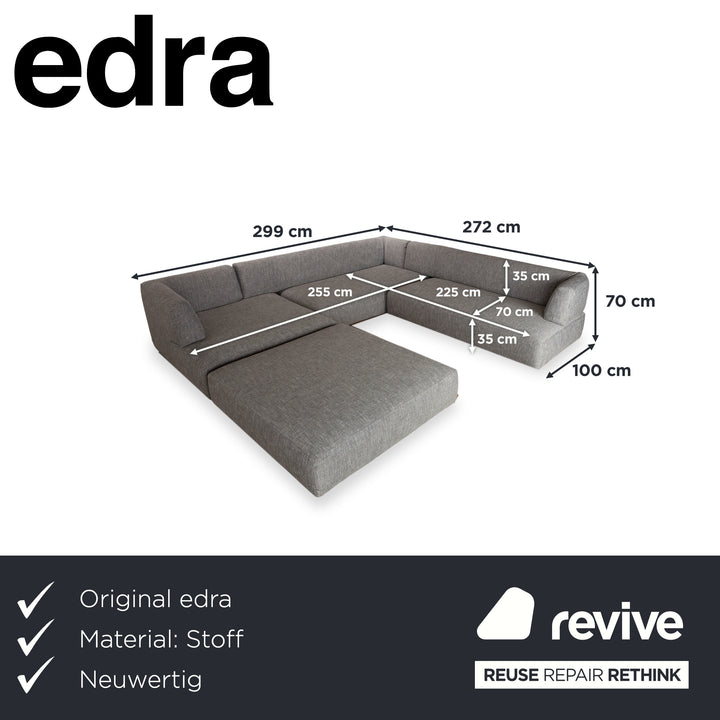 Edra L‘Homme & la Femme Stoff Ecksofa Grau Sofa Couch manuelle Funktion Francesco Binfaré