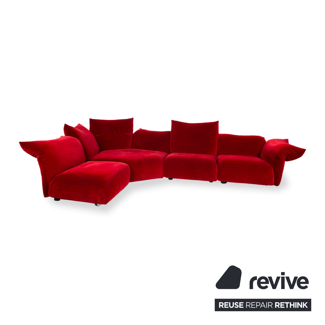 Edra Standard Fabric Corner Sofa Bordeaux Red Velvet Left Chaise Lounge Manual Function