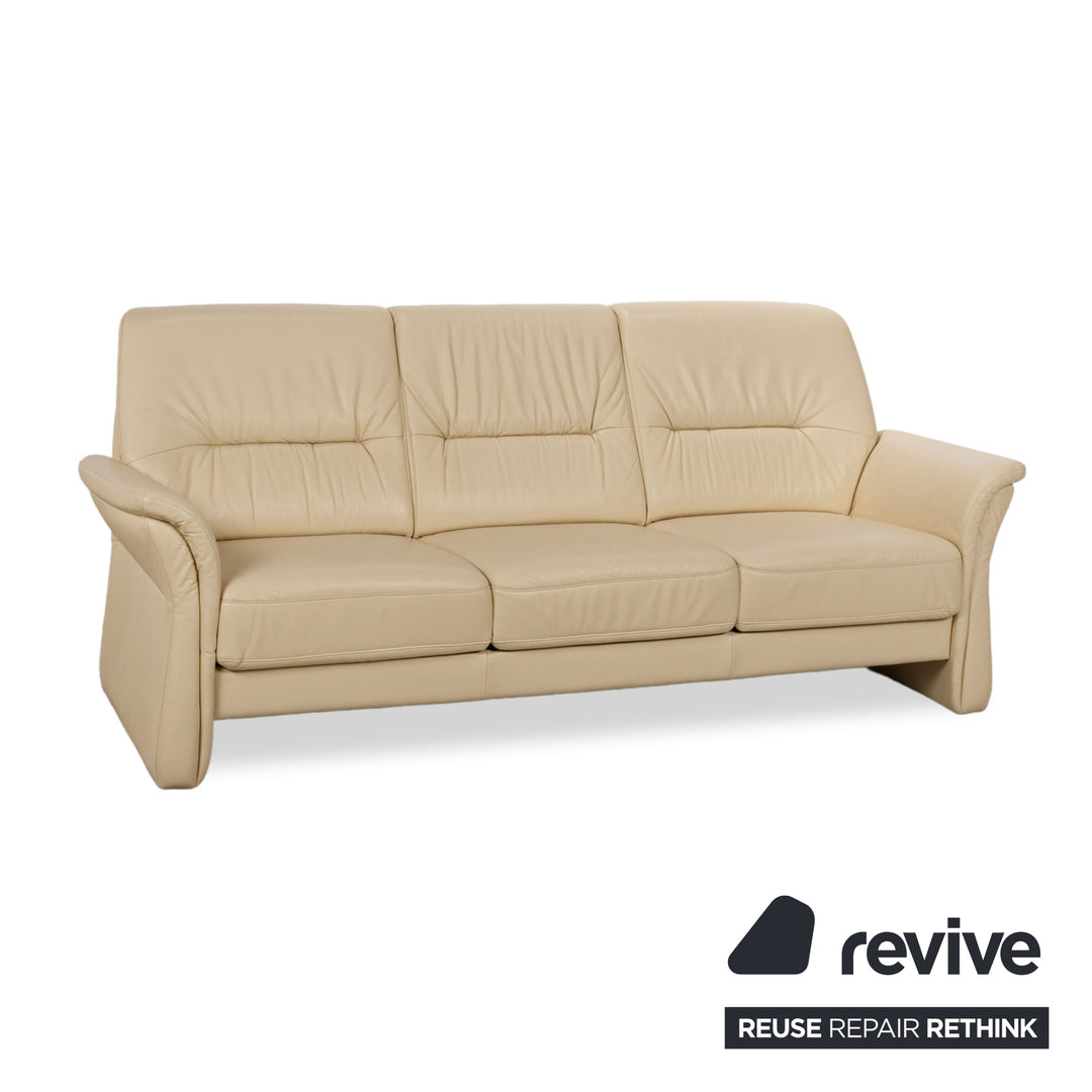 Elastoform læder treseters sofa creme beige manuel funktion