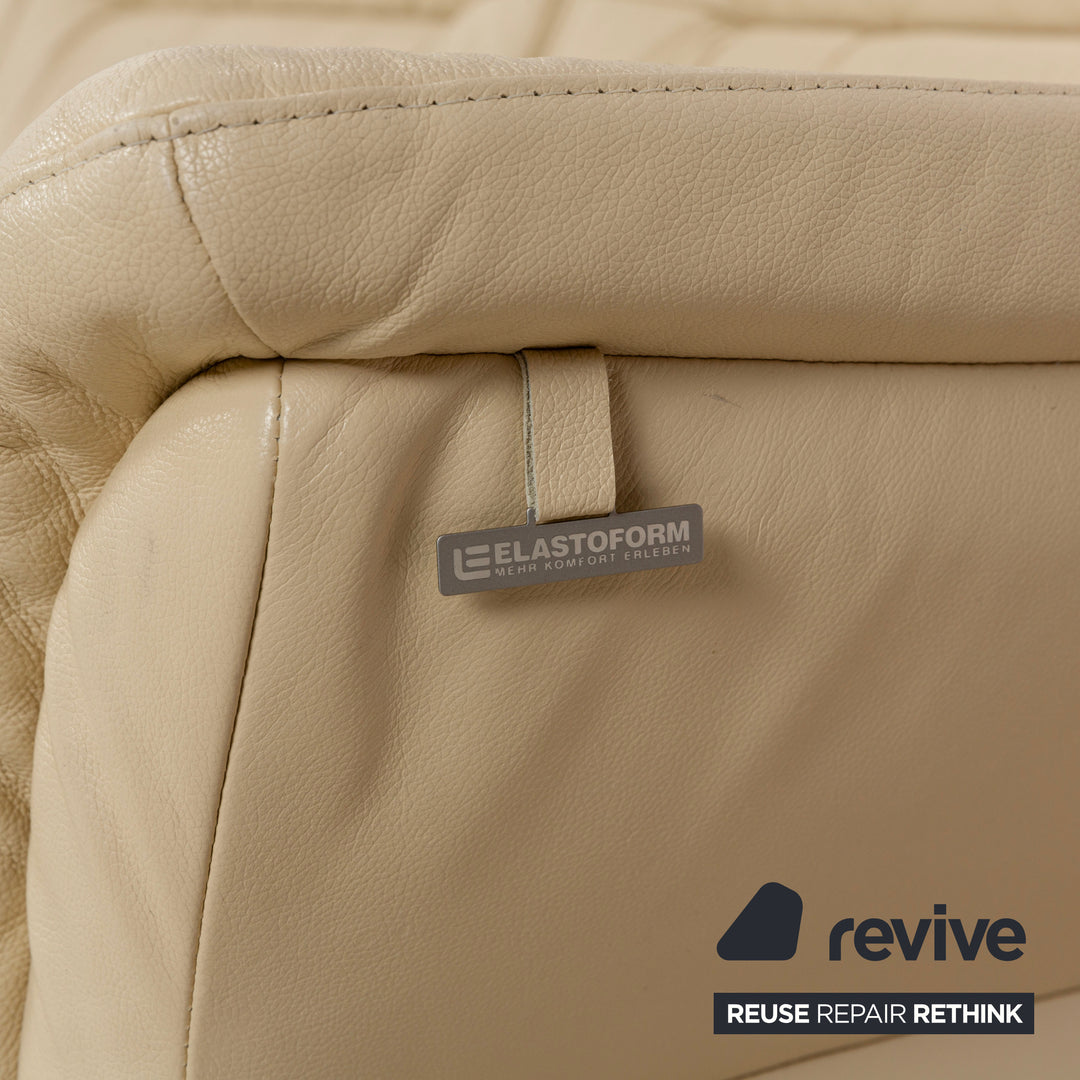 Elastoform læder treseters sofa creme beige manuel funktion