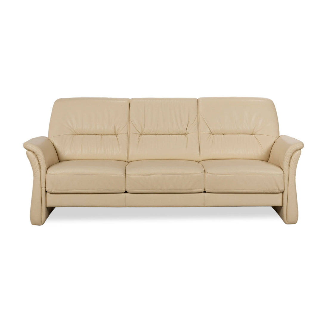 Elastoform læder treseters sofa creme beige manuel funktion
