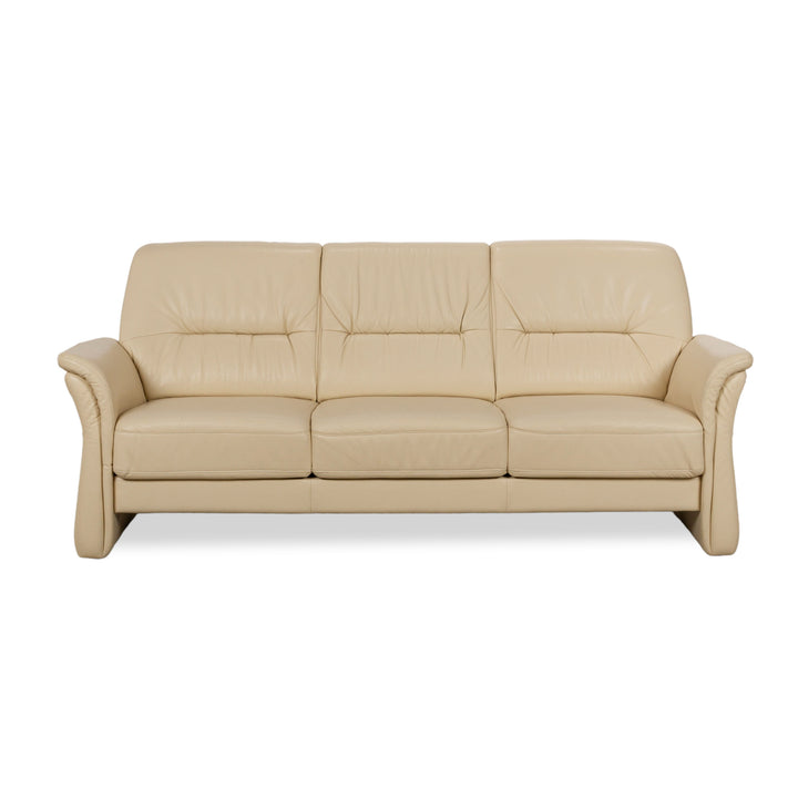 Elastoform læder treseters sofa creme beige manuel funktion