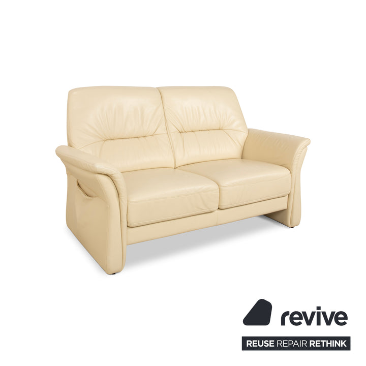 Elastoform Leather Two Seater Cream Manual Function Sofa Couch