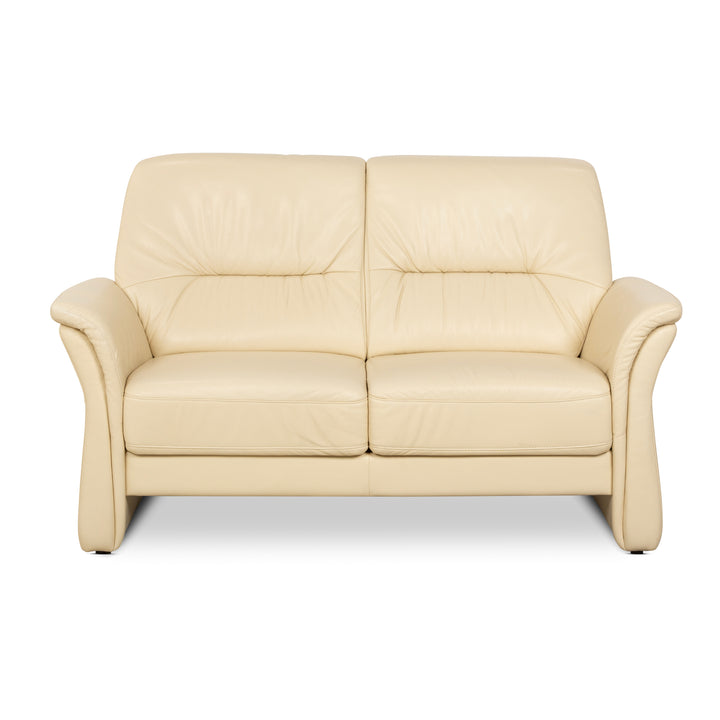 Elastoform Leather Two Seater Cream Manual Function Sofa Couch