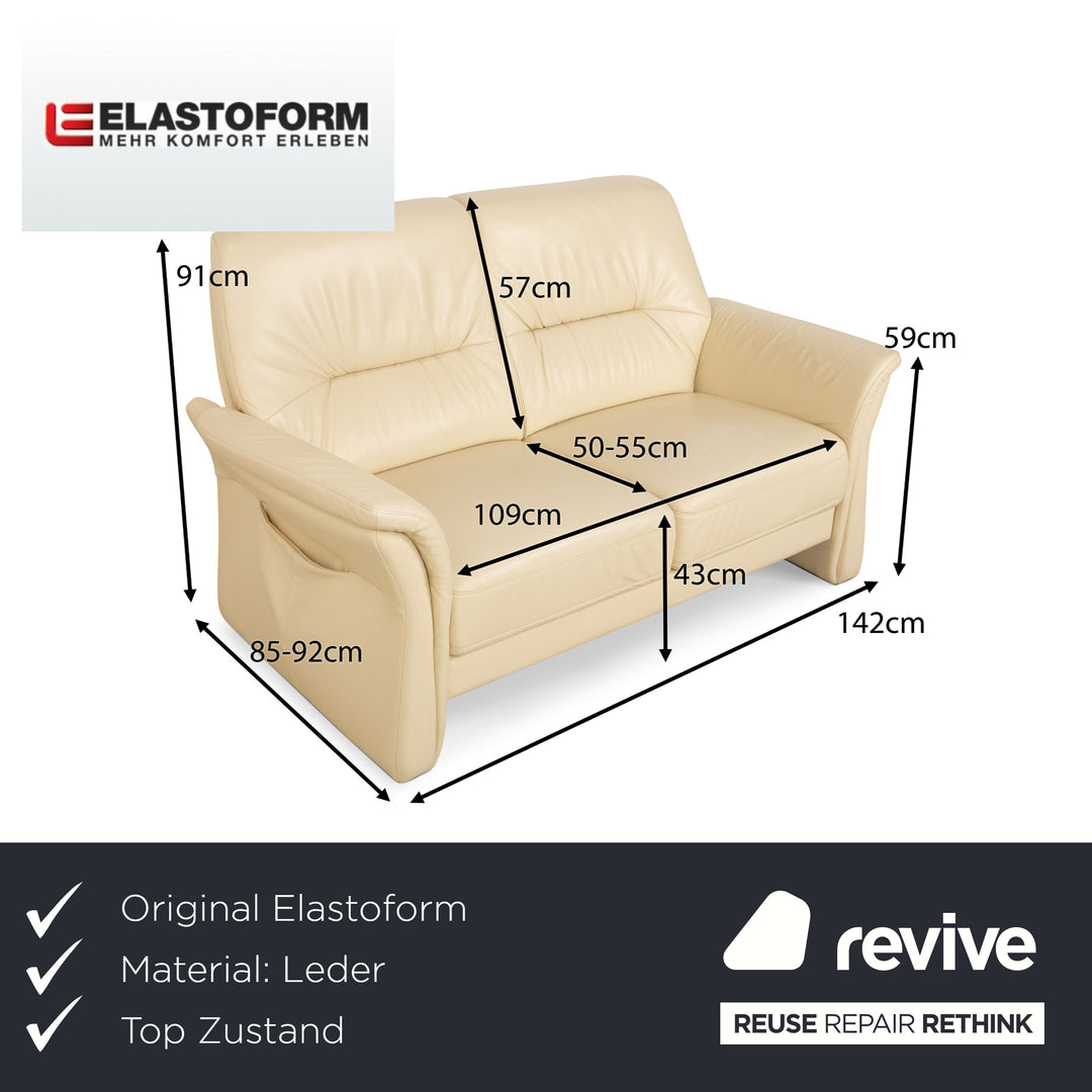 Elastoform Leather Two Seater Cream Manual Function Sofa Couch