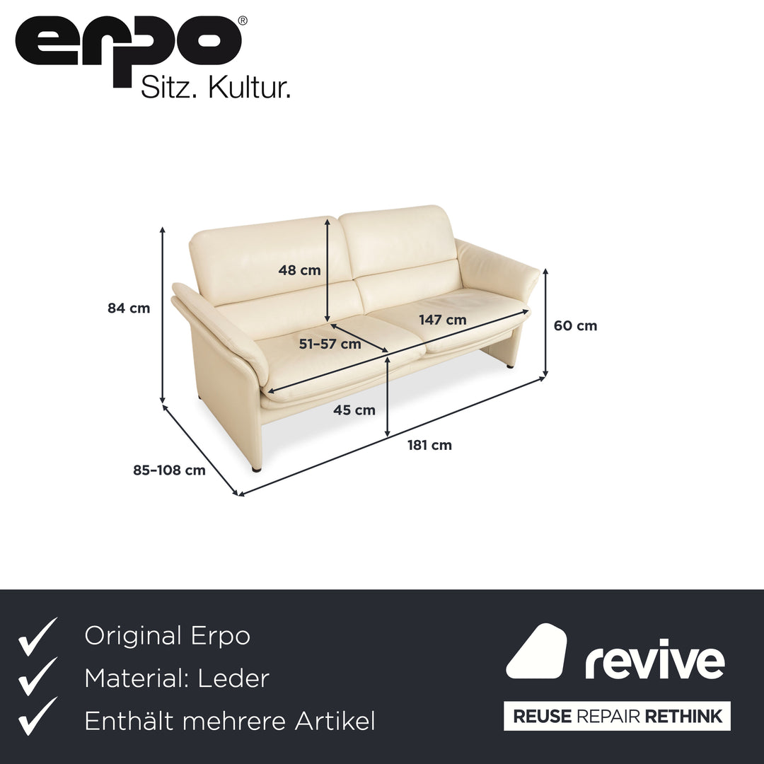 Erpo Chalet Leather Sofa Set Two-Seater Ottoman Cream Beige Couch Manual Function
