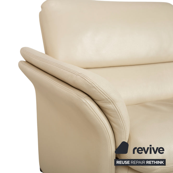 Erpo Chalet Leather Sofa Set Two-Seater Ottoman Cream Beige Couch Manual Function