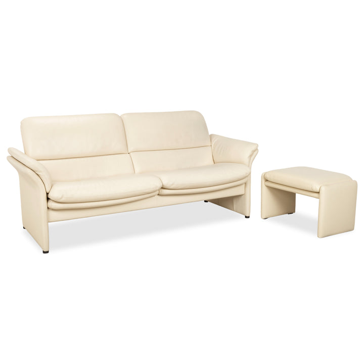 Erpo Chalet Garniture en Cuir Canapé Deux Places Pouf Crème Beige Sofa Canapé fonction manuelle