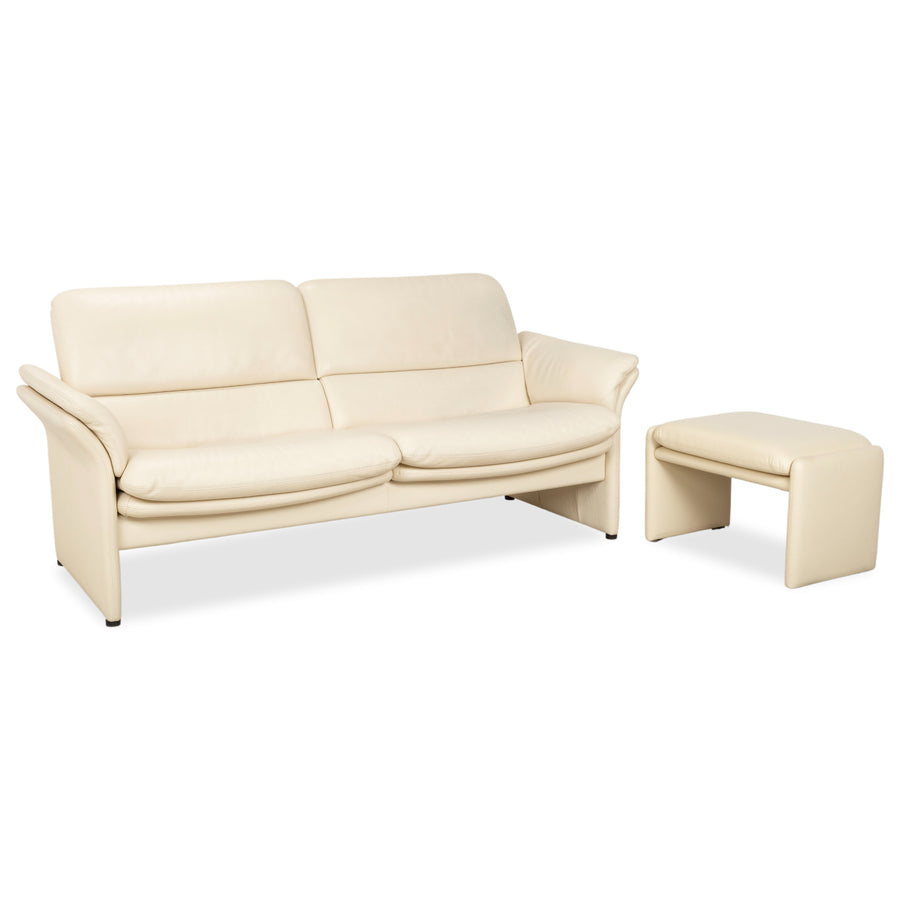 Erpo Chalet Garniture en Cuir Canapé Deux Places Pouf Crème Beige Sofa Canapé fonction manuelle