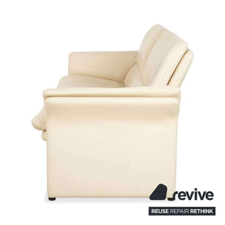 Erpo Chalet Leather Sofa Set Two-Seater Ottoman Cream Beige Couch Manual Function