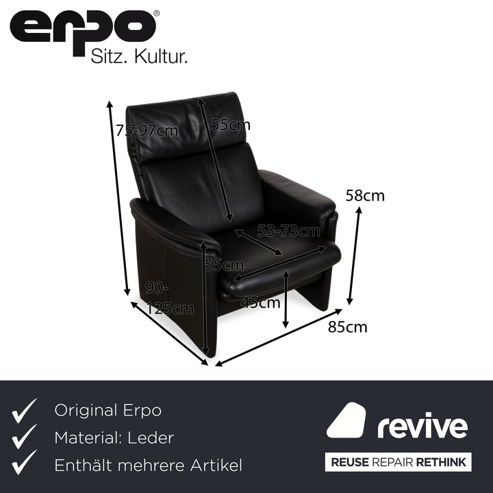 Erpo Chalet Leather Armchair Set Black Stool