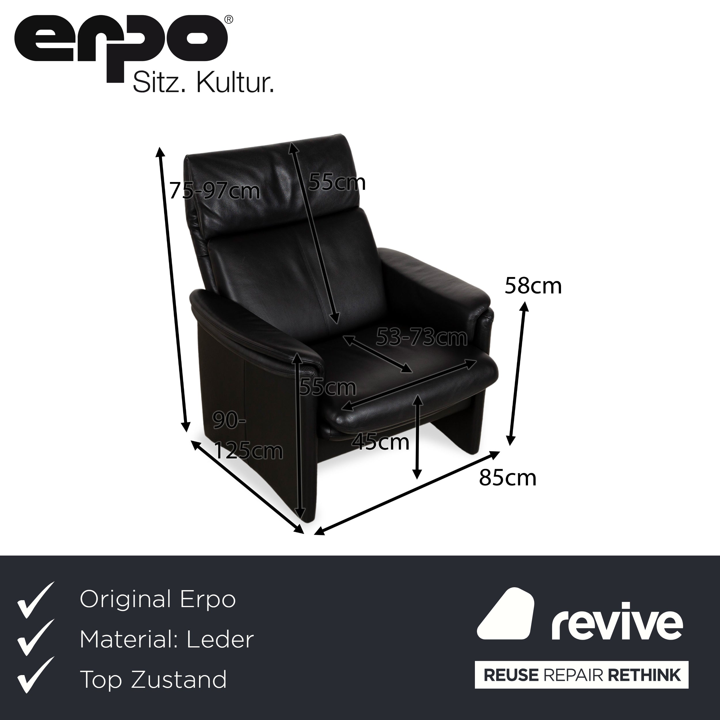 Erpo Chalet Leather Armchair Black