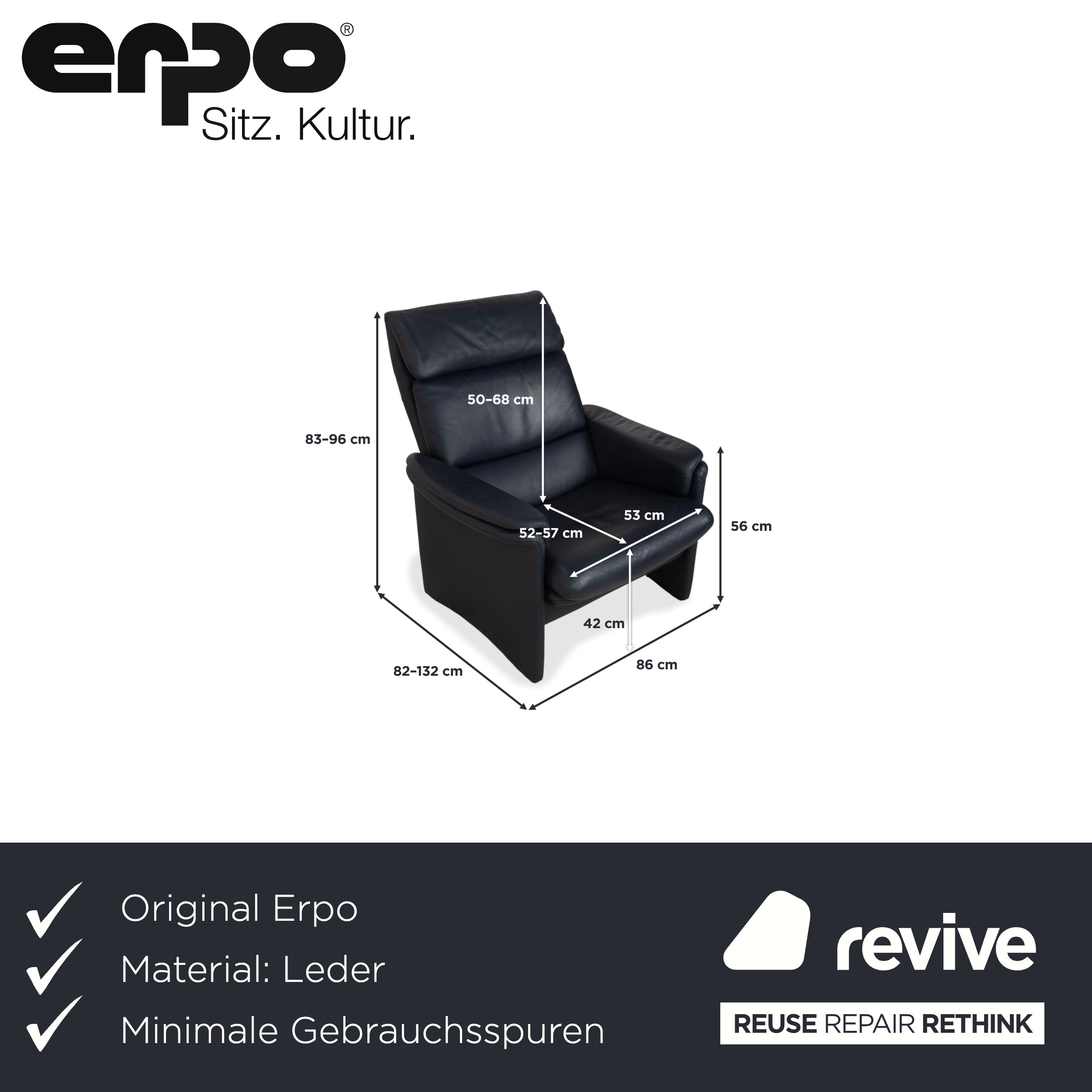 Fauteuil en cuir Erpo City bleu marine, bleu foncé, bleu marine, à commande manuelle