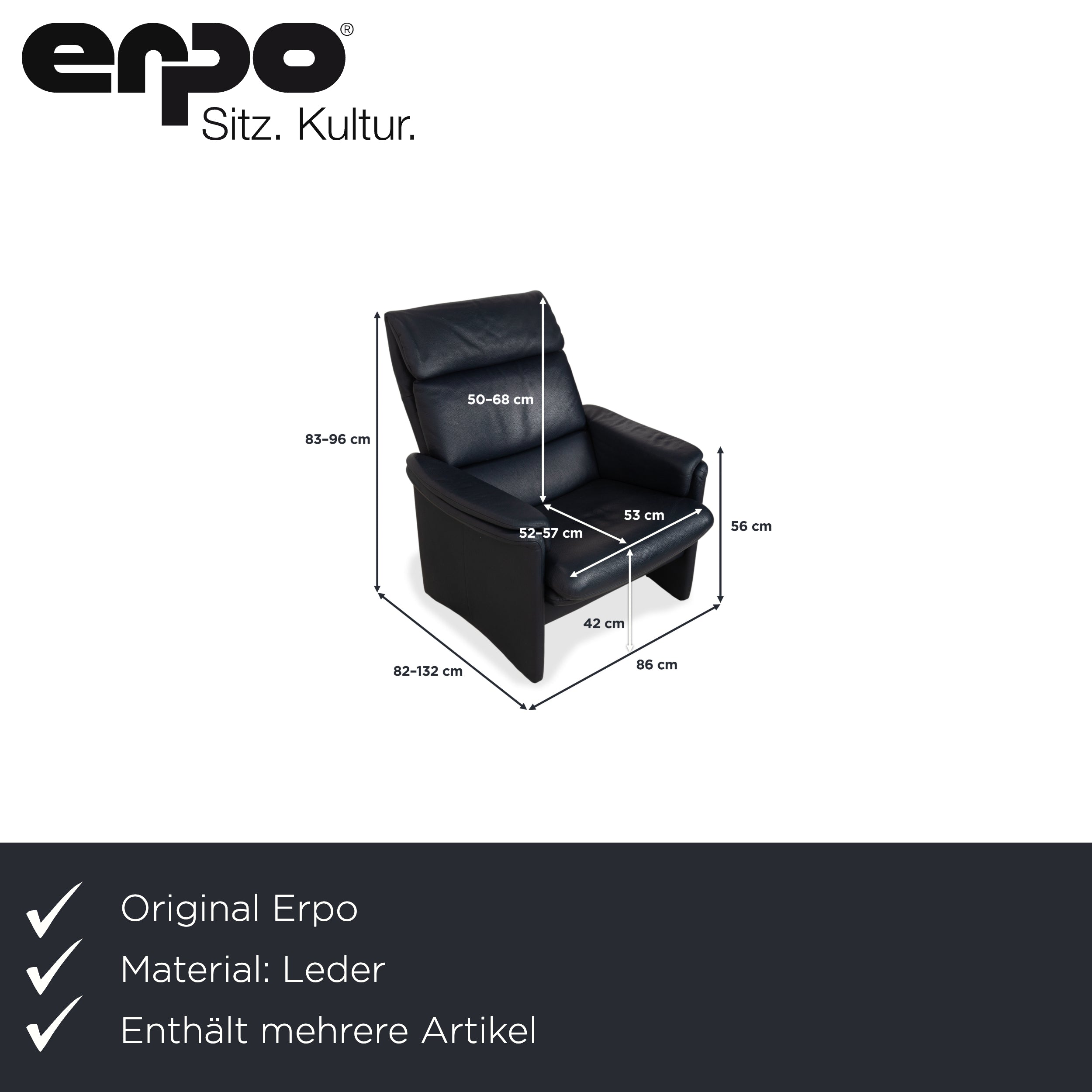 Erpo City Leder Sessel Hocker Blau Dunkelblau Marine manuelle Funktion