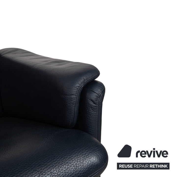 Fauteuil en cuir Erpo City, tabouret bleu marine, bleu foncé, à commande manuelle