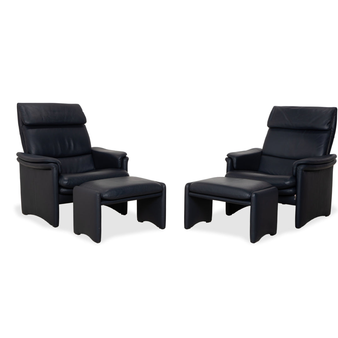 Fauteuil en cuir Erpo City, tabouret bleu marine, bleu foncé, à commande manuelle